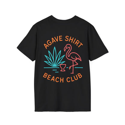 Florida Vibes Agave Shirt Beach Club — Flamingo & Agave Neon Beach Tee | Gildan 64000 | Unisex Softstyle Cotton Tee