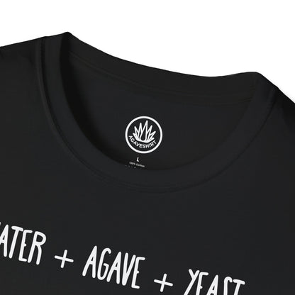 Amazing Tequila Recipe Agave Shirt — "Water + Agave + Yeast + Sergio Cruz = Amazing Tequila" | Unisex Softstyle T-Shirt
