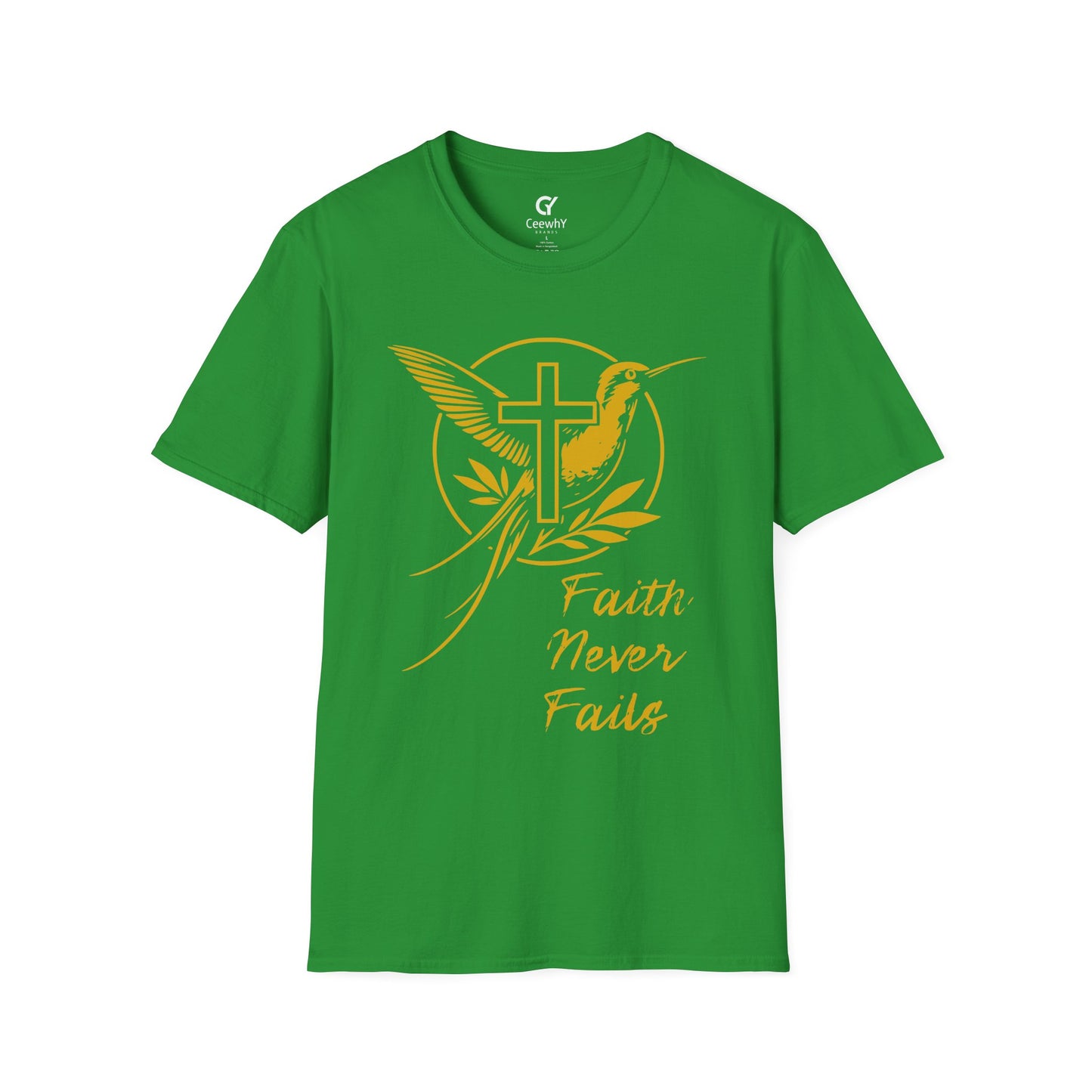 Rise Again Jamaica — Faith Never Fails T-Shirt — Doctor Bird & Cross | Gildan 64000