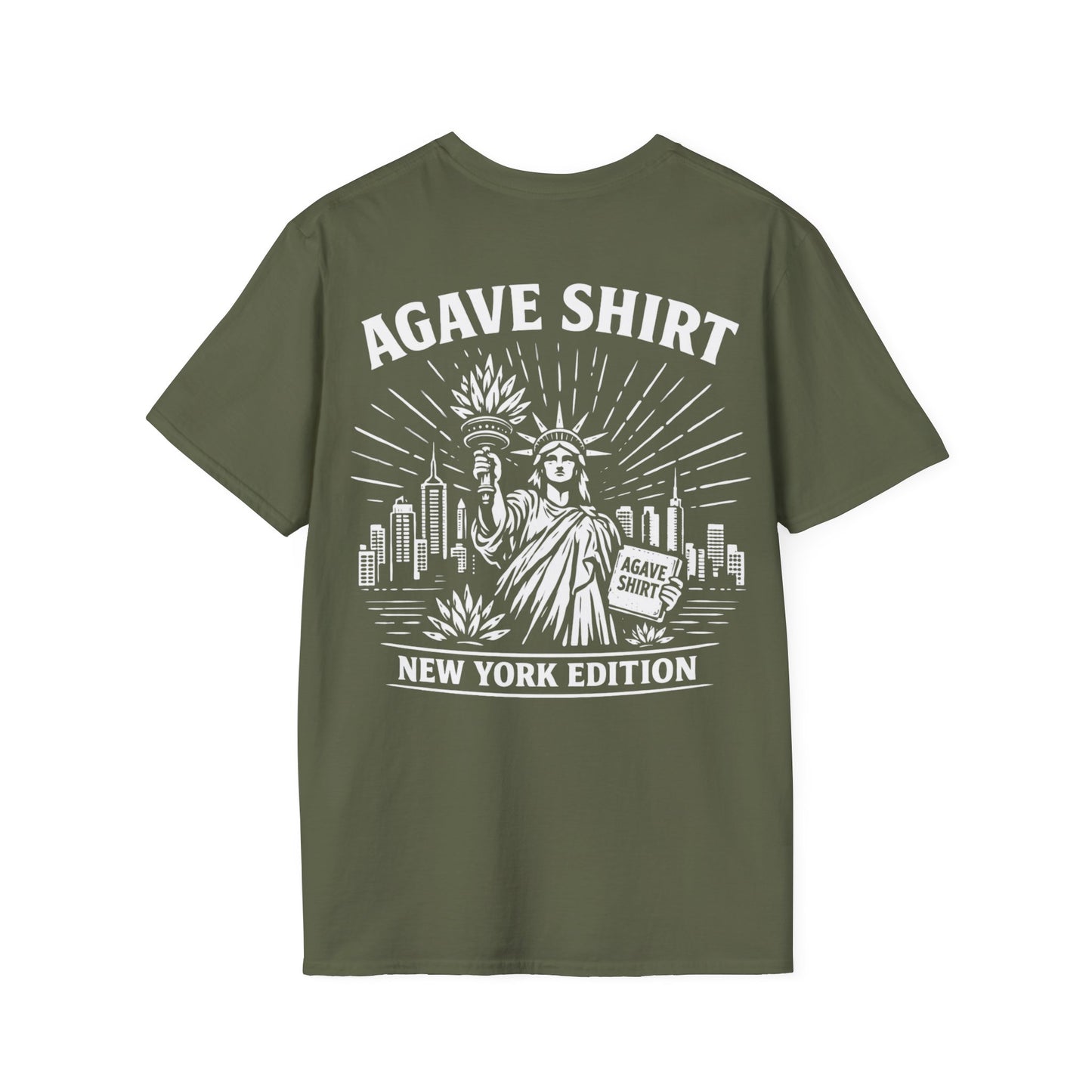 New York Edition Agave Shirt — Lady Liberty Cityscape | Gildan 64000 | Unisex Softstyle Tee