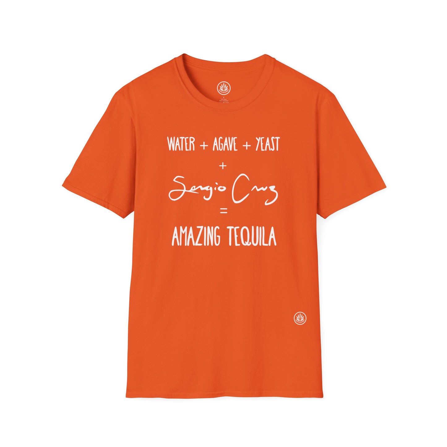Amazing Tequila Recipe Agave Shirt — "Water + Agave + Yeast + Sergio Cruz = Amazing Tequila" | Unisex Softstyle T-Shirt