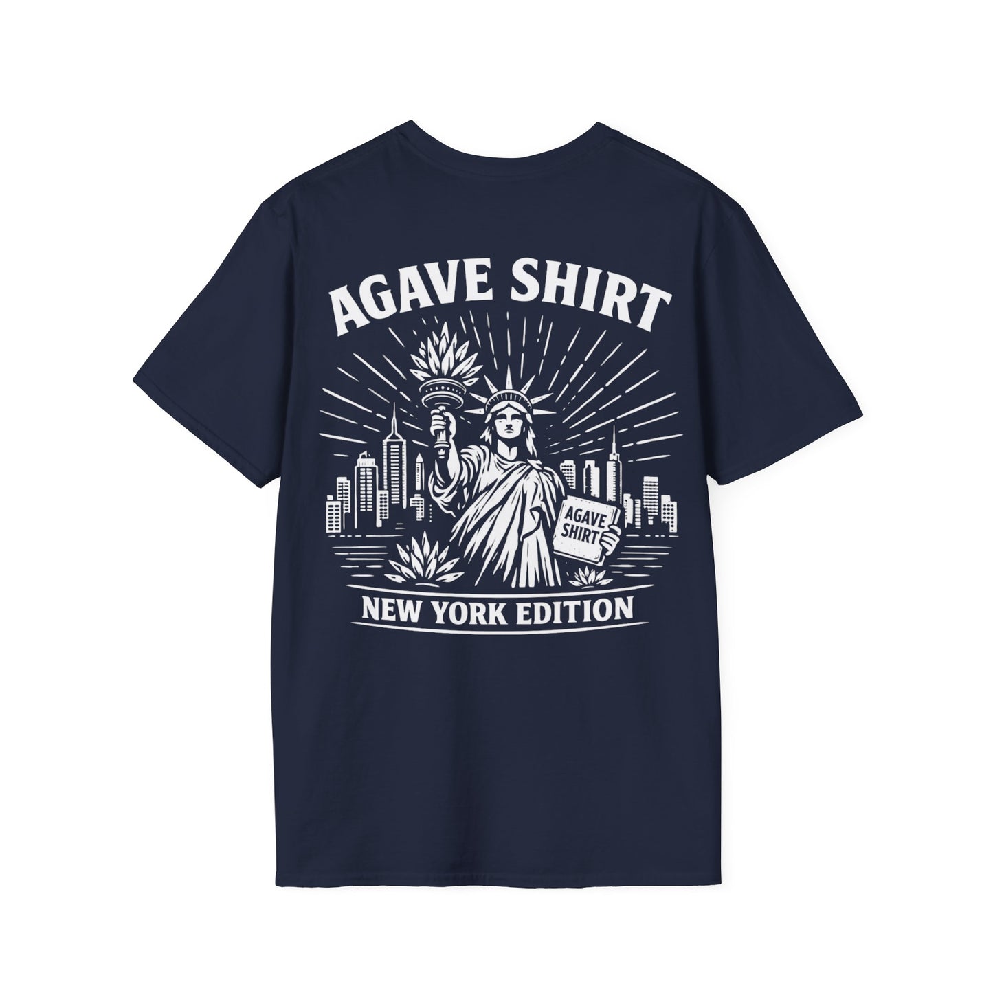 New York Edition Agave Shirt — Lady Liberty Cityscape | Gildan 64000 | Unisex Softstyle Tee