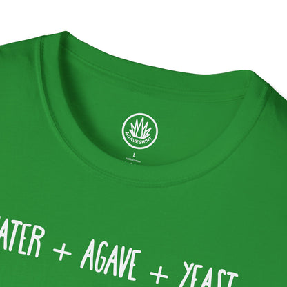 Amazing Tequila Recipe Agave Shirt — "Water + Agave + Yeast + Sergio Cruz = Amazing Tequila" | Unisex Softstyle T-Shirt